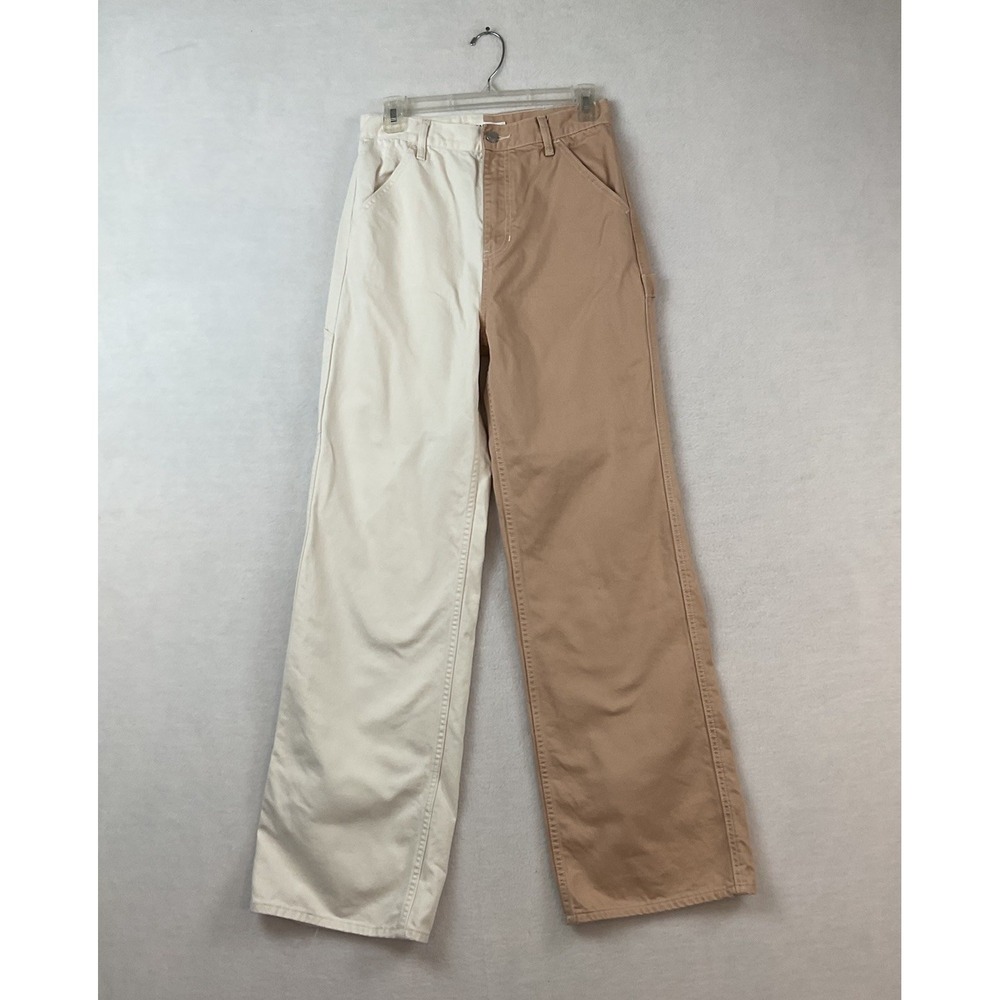 Pacsun‎ Jeans Womens 28 Tan White Denim Ultra High Rise Flare Carpenter
